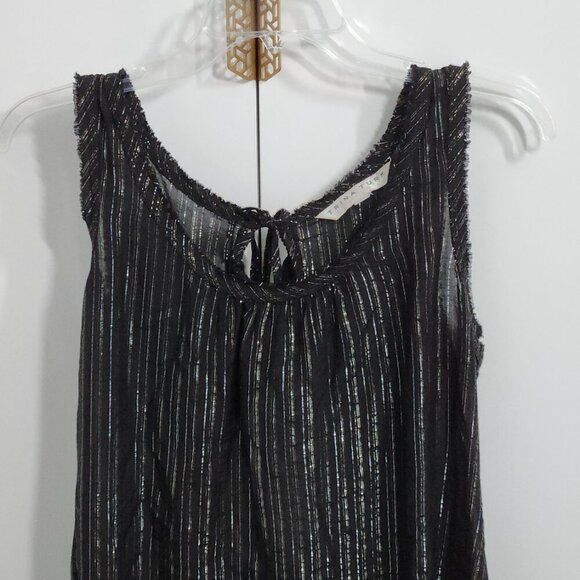 Trina Turk Coverup Dress Size S Black Striped Gold Silver Metallic Silk Blend - Picture 2 of 6